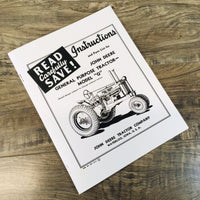 Operators Manual For John Deere G Unstyled Tractor Owners Parts Catalog 0-12999