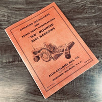 Allis Chalmers WD Mounted Disc Harrow Operators Manual Repair Parts Owners Book