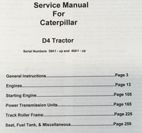 CAT CATERPILLAR D4 D4C 39A 40A TRACTOR SERVICE REPAIR MANUAL 39A1-UP & 40A1-UP