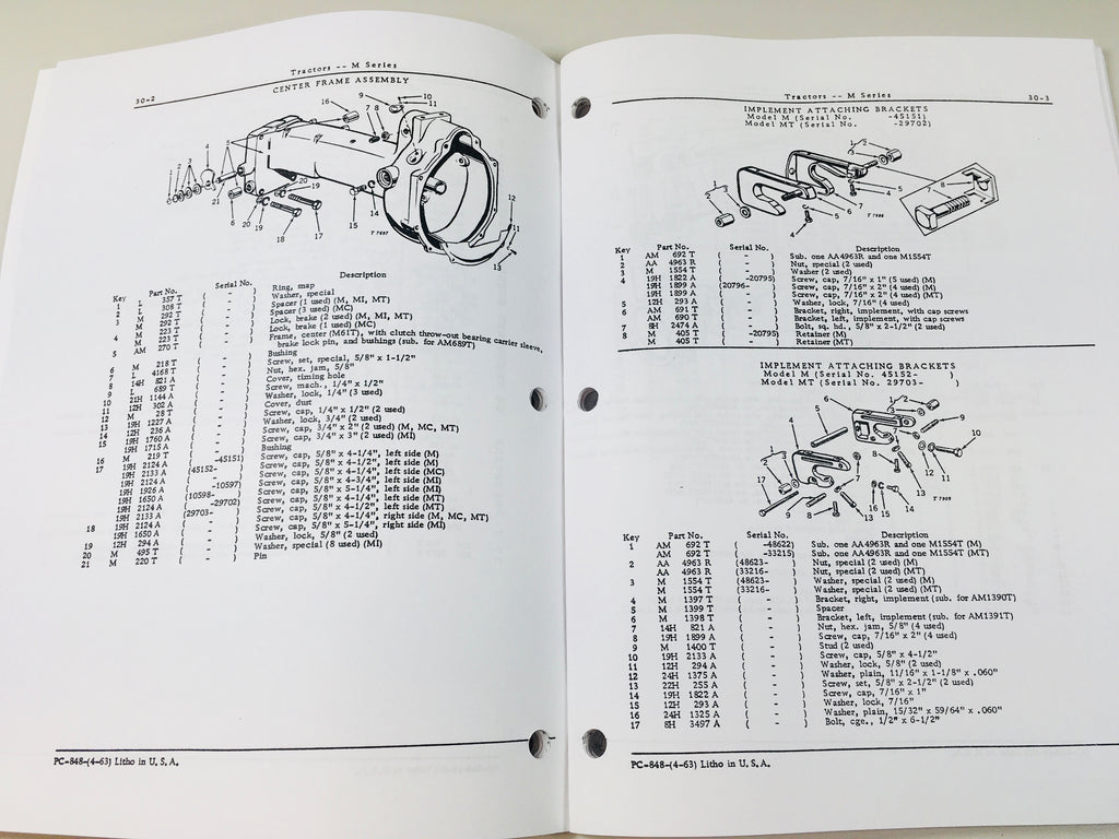 SERVICE PARTS MANUAL SET FOR JOHN DEERE MT TRACTOR CATALOG SHOP