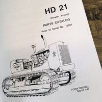 Allis Chalmers Hd21 Crawler Tractor Parts Manual Catalog Book S/N Prior To 12501