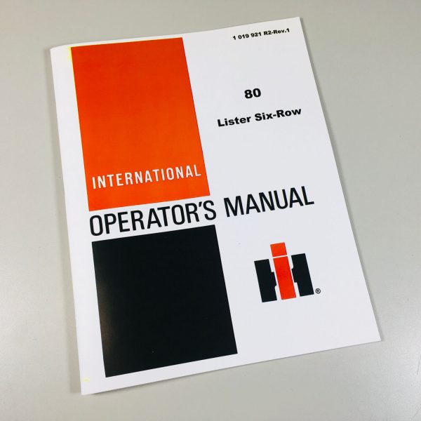 International 80 Lister 6 Row Planter Fertilizer Owners Operators Manual