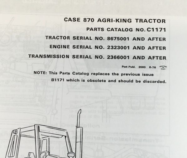 Case 870 Tractor Service Manual Parts Catalog Set Shop Repair Catalog Book - Image 4