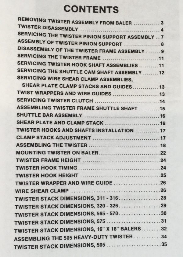 New Holland Twisters Rectangular For 311 316 320 Balers Service Manual Repair - Image 2