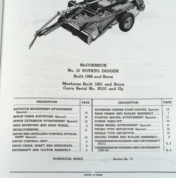 McCormick International 21 25 45 Potato Machine Parts Manual Catalog Assembly - Image 3