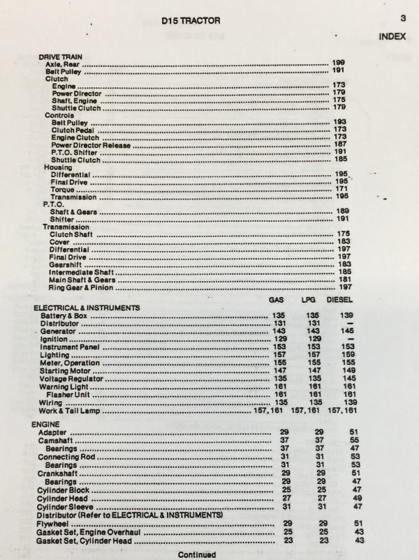 Allis Chalmers D15 Diesel Tractor Manual Parts Operators Owners Catalog Book Ac - Image 3