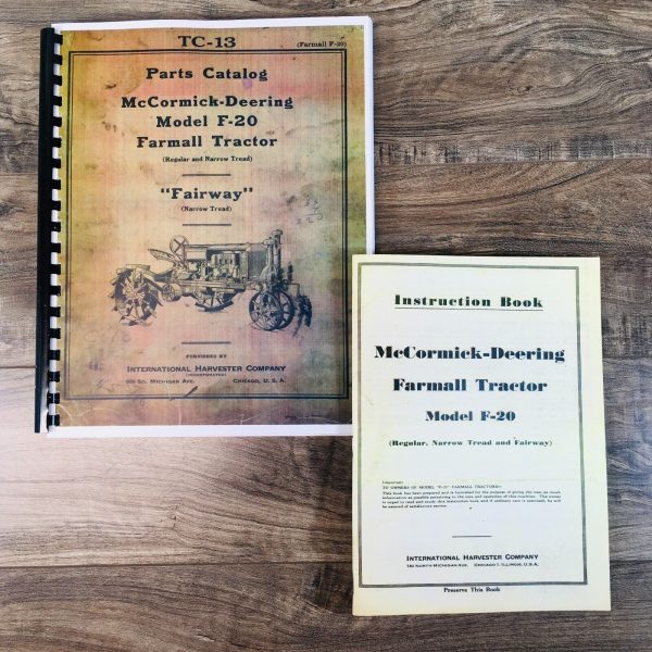 McCormick Deering Farmall F-20 Tractor Parts Operators Manual Set Catalog Owners