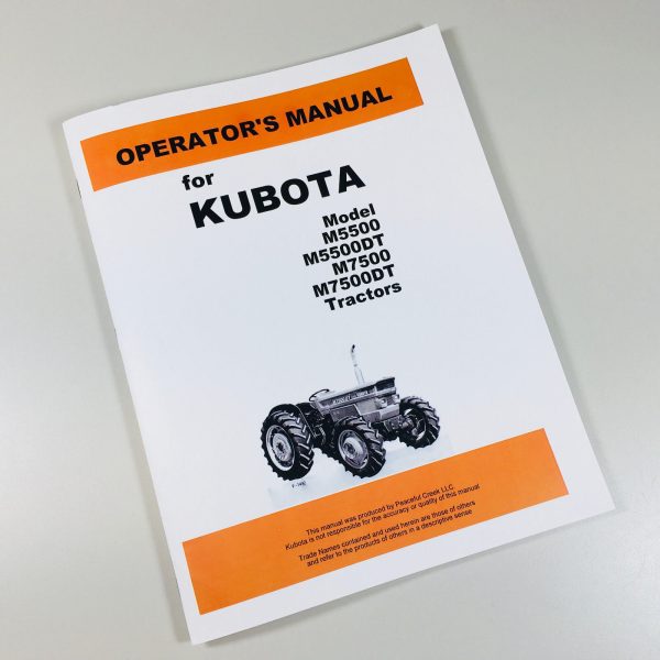 Kubota Tractor M5500 M5500Dt M7500 M7500Dt Operators Owners Manual Maintenance