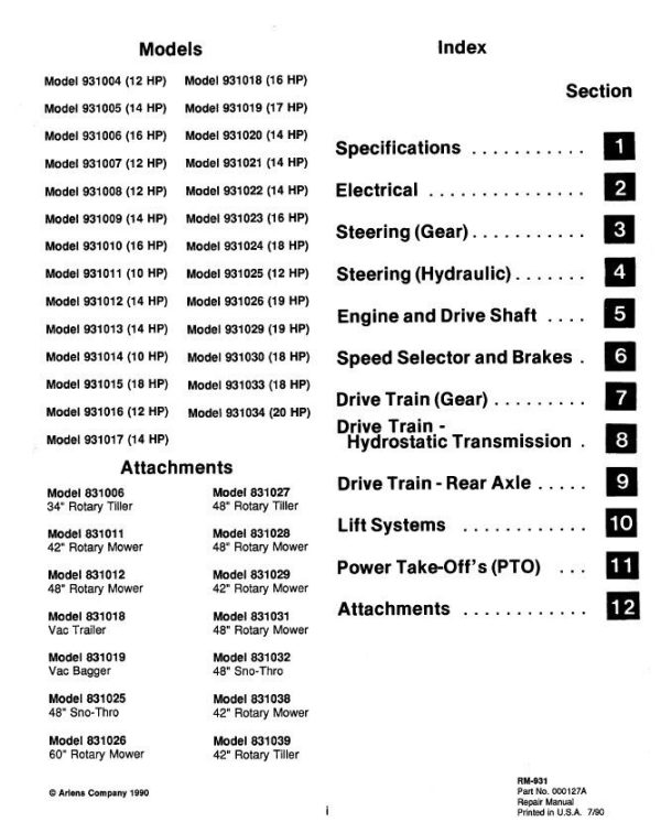 Ariens 931011 931012 931013 Garden Gear Tractor Service Manual Repair Shop - Image 3