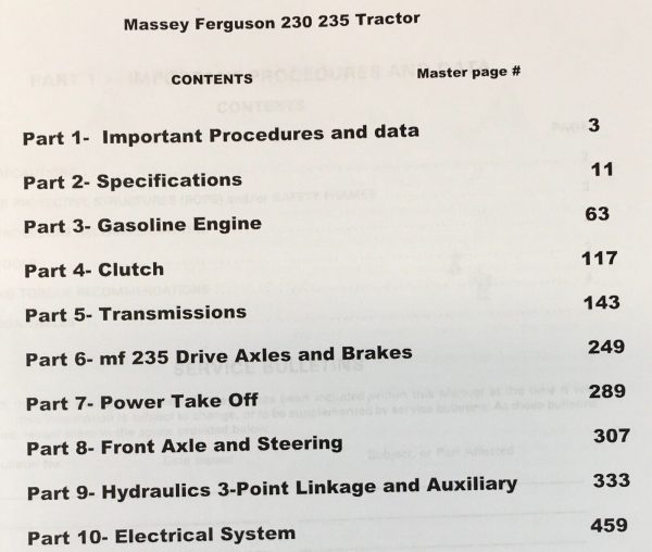 Massey Ferguson 230 Tractor Service Parts Manual Repair Set Prior to 9A349200 MF - Image 2