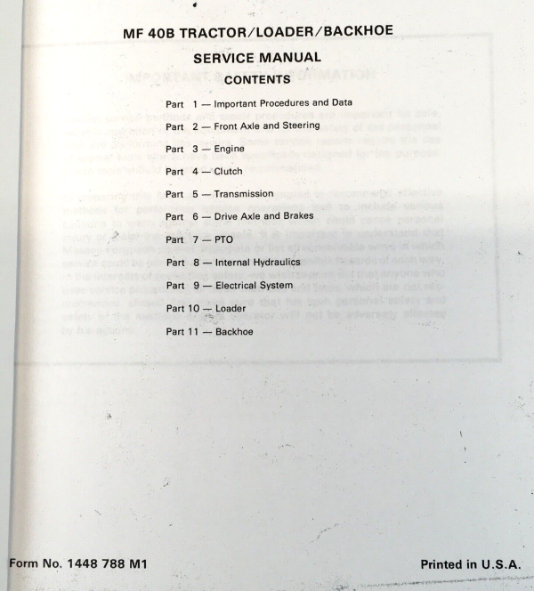 Massey Ferguson 40B Tractor Loader Backhoe Service Manual Repair Shop Workshop - Image 2