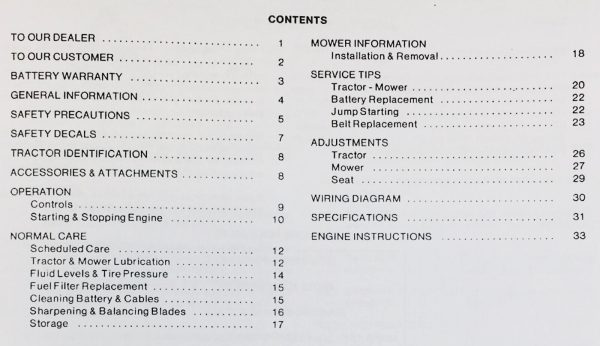 Allis Chalmers T-800 T-811 T-816 T-818 Lawn Garden Tractor Operators Manual - Image 2