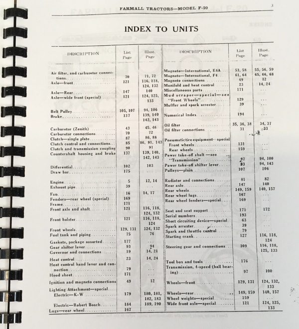 McCormick Deering Farmall F-20 Tractor Service Parts Operators Manual Set Repair - Image 3