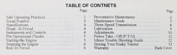 Bolens Husky "Ten-Fifty" 1050 Lawn Garden Tractor Operators Manual 192-02 - Image 2