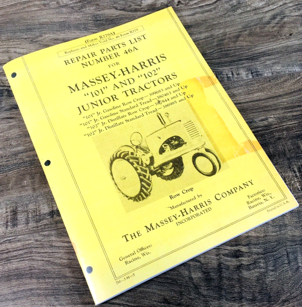 Massey Harris 101 102 Junior Tractor Parts Manual Catalog Assembly 386985-UP