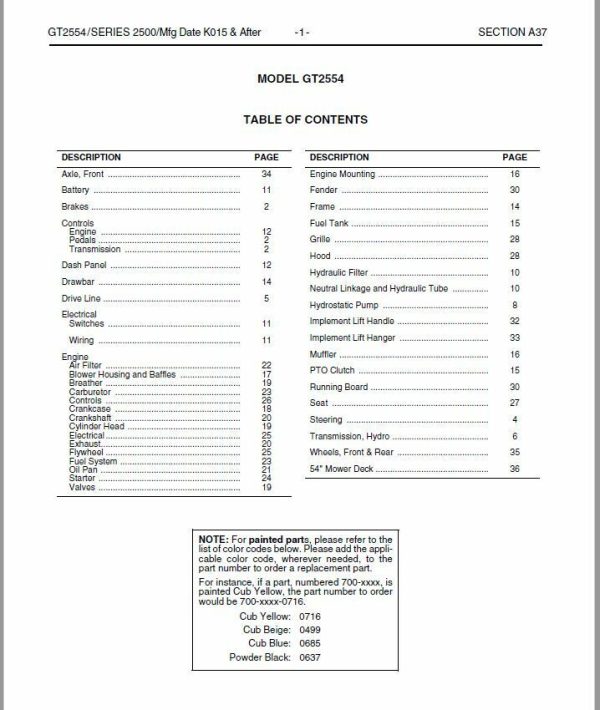 Cub Cadet 2554 Garden Tractor Parts Manual Catalog Book Assembly Schematics - Image 2