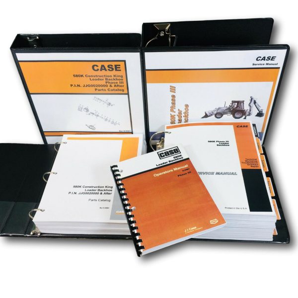 Case 580K Phase Iii 3 Loader Backhoe Service Manual Parts Catalog Operators Set