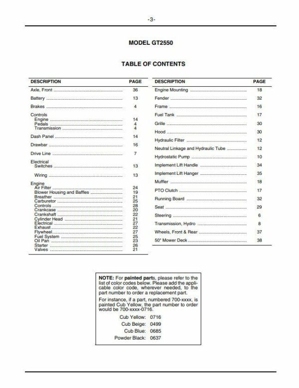 Cub Cadet Gt 2550 Garden Tractor Parts Manual Catalog Book Assembly Schematics - Image 2