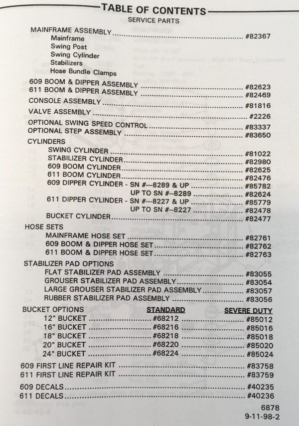 Bradco 609 & 611 Power Backhoes Parts Manual Catalog Book Assembly Schematics - Image 2