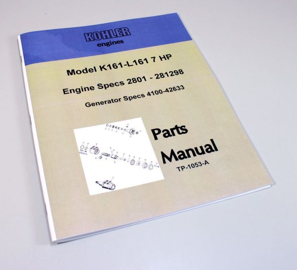 Kohler K161 L161 7Hp Engine Generator Parts Catalog Manual Exploded Views