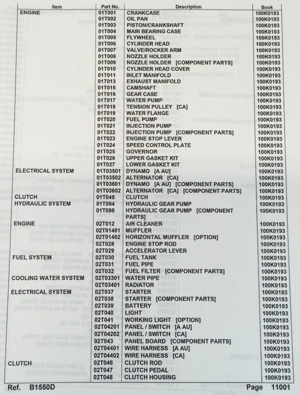 Kubota B1550D Tractor Parts Assembly Manual Catalog Exploded Views Numbers - Image 2