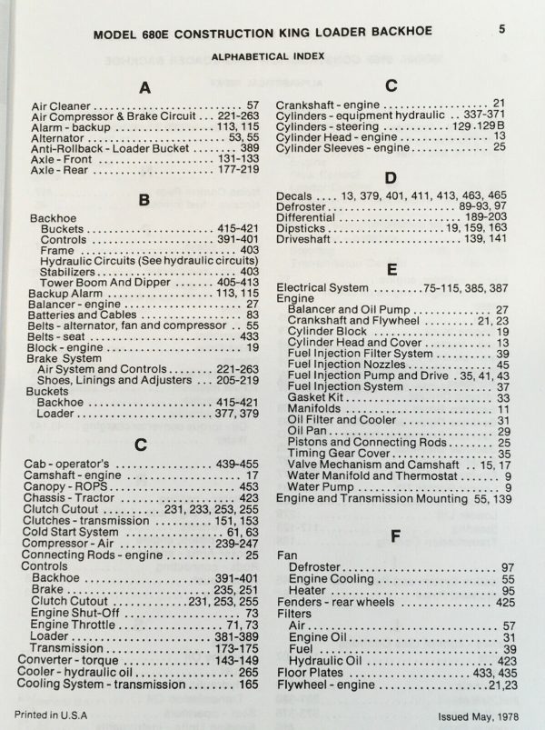 Case 680E Backhoe Loader Parts Manual Catalog Book Assembly S/N 9114101-After - Image 2