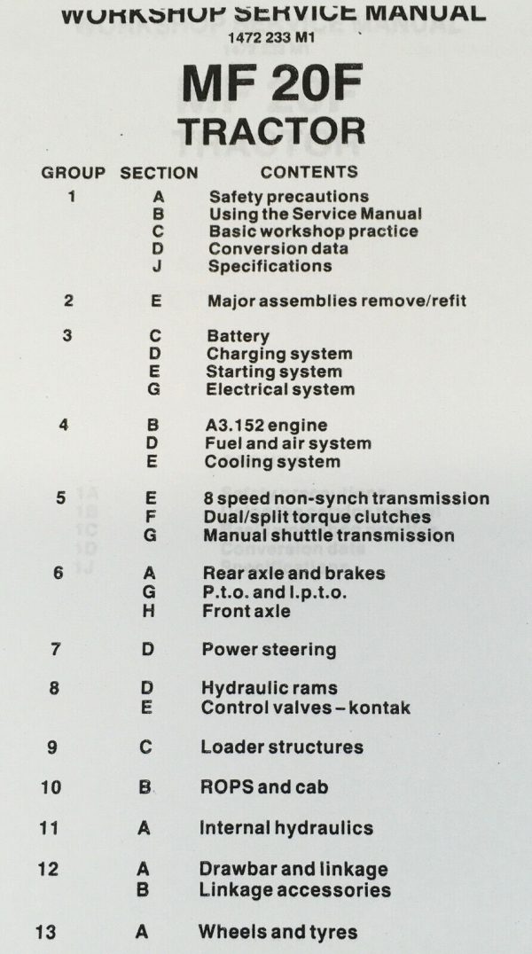 Massey Ferguson 20F Tractor Loader Service Manual Repair Shop Technical Workshop - Image 2