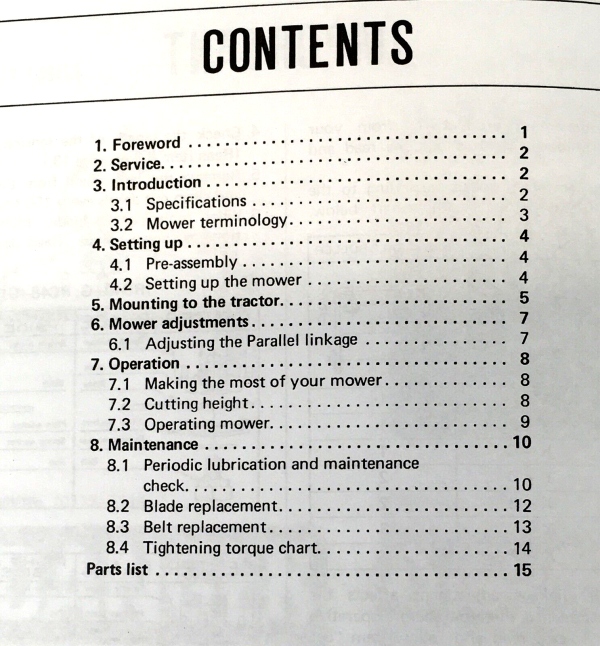 Kubota RC40-G RC44-G RC48-G Rotary Mower Deck Operators Manual Owners w/Parts - Image 2