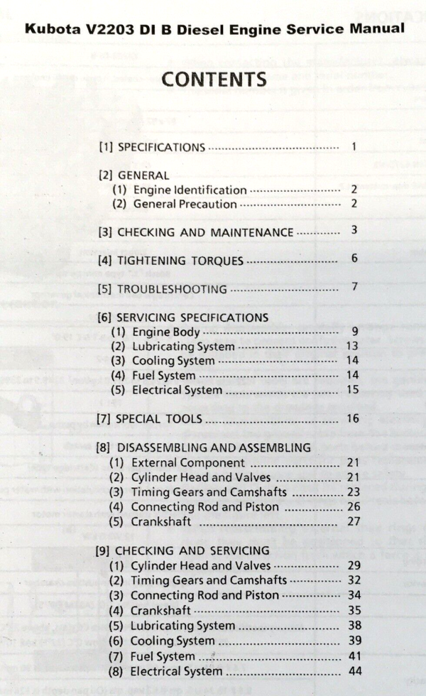 Kubota V2203-DI-B Diesel Engine Service Manual Repair Shop Technical Workshop - Image 2