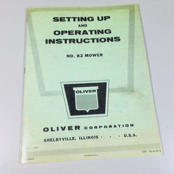 Oliver No 82 Sickle Bar Mower Operators Instructions Service Manual Hay Sickel