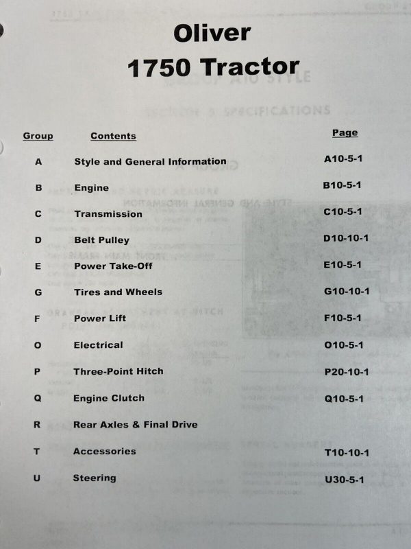 Oliver 1750 Tractor Service Repair Technical Shop Manual W/ Color Schematics - Image 2