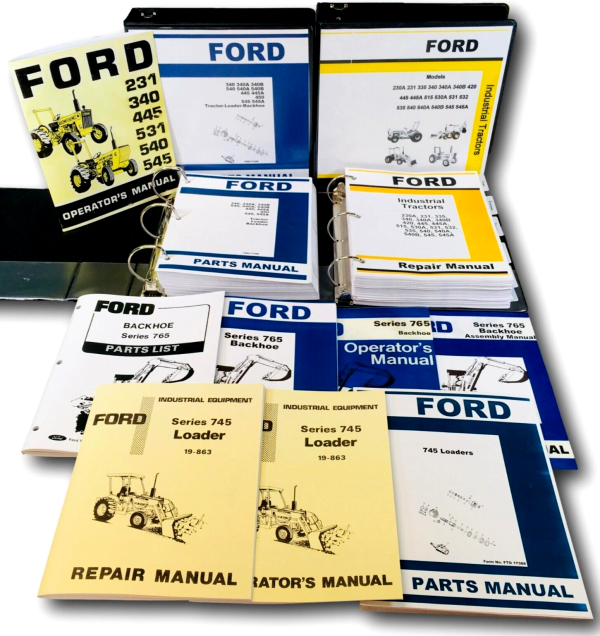 Ford 340 540 Tractor 745 Loader 765 Backhoe Service Parts Operator Manual Set