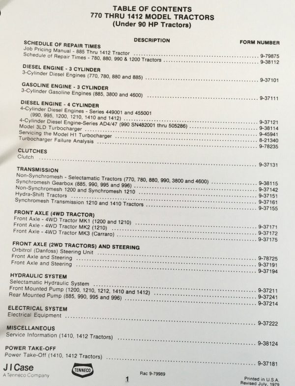 Case 990 995 996 4 Cylinder Diesel Tractors Service Manual Technical Shop Binder - Image 3