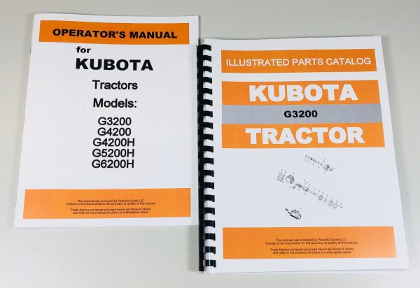 Kubota G3200 Tractor Operators Owners Manual Parts Catalog Set