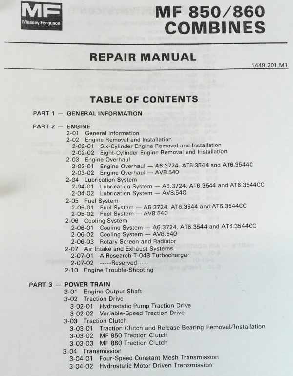 Massey Ferguson 850 860 Combines Service Manual Repair Shop Technical Workshop - Image 2