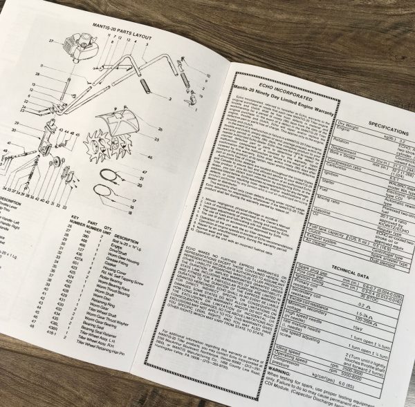 Mantis 20 Tiller Cultivator Operators & Assembly Manual Owners Book Maintenance - Image 2