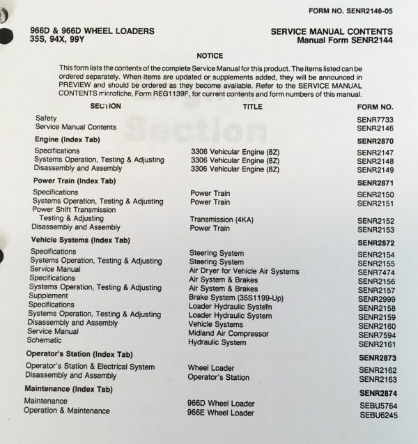 Service Parts Manual Set For Caterpillar 966E Wheel Loader Repair SN 35S 94X 99Y - Image 3