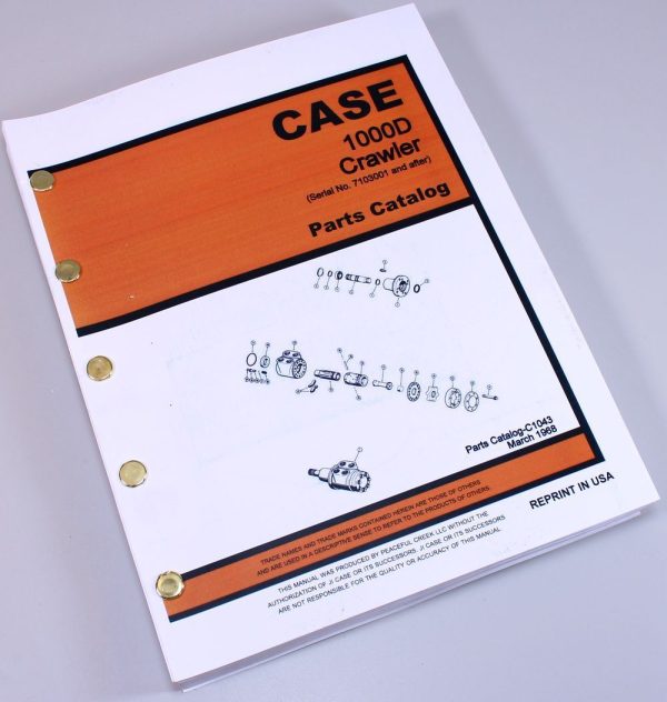 Case 1000D Industrial Crawler Tractor Sn 7103001 & Up Parts Catalog Manual C1043