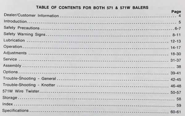 New Idea 571 571W Rectangular Baler Owners Operators Manual - Image 2