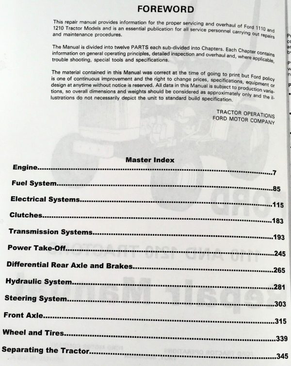 Ford 1110 1210 Tractor Service Manual Repair Shop Technical Workshop Overhaul - Image 2