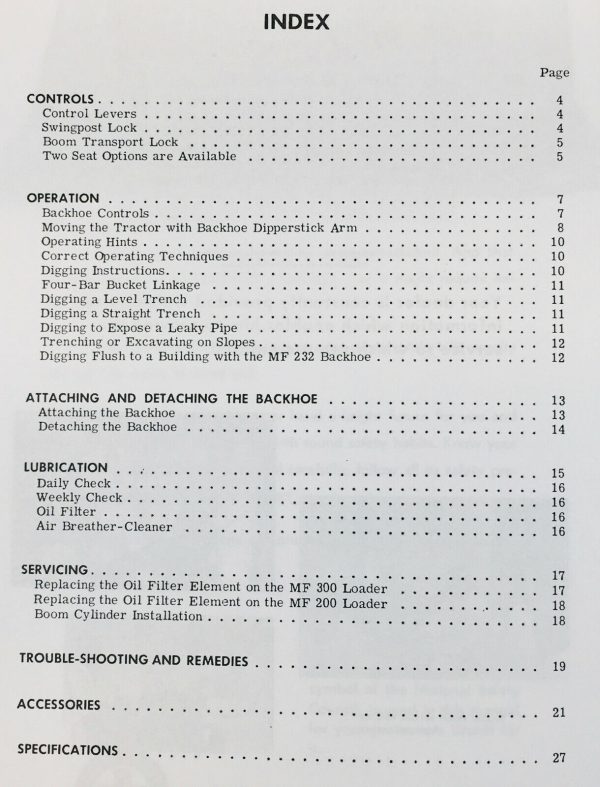 Massey Ferguson Mf 222 232 Backhoe Operators Owners Manual Maintenance - Image 2