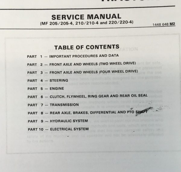 Massey Ferguson 220 220-4 Tractor Service Parts Manual Repair Set Catalog Shop - Image 2