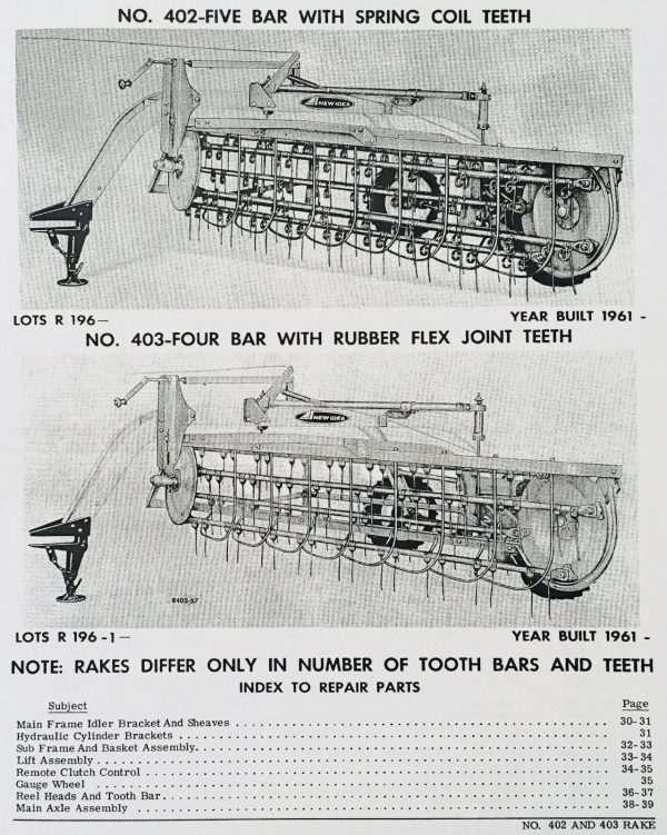 New Idea 49 400 401 402 403 Parallel Bar Side Rake Parts Manual Catalog - Image 4