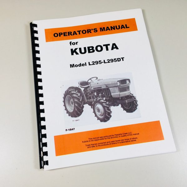 Kubota L295 L295Dt Tractor Operators Owners Manual And Parts Catalog In One Book