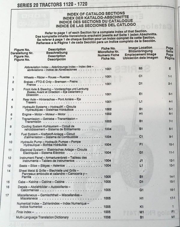 Ford 20 Series 1120 1220 1320 1520 1720 Tractor Parts Manual Catalog Assembly - Image 2