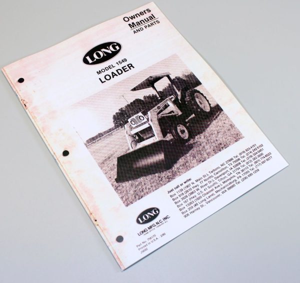 Long 1549 Tractor Loader Owners Operators Maintenance Parts List Manual Bucket