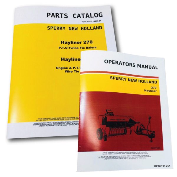 New Holland 270 Baler Parts Catalog Operators Manual Owners Assembly Book