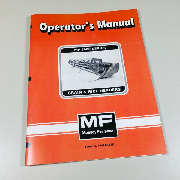 Massey Ferguson Mf 9000 Series Grain Rice Header Owners Operators Manual