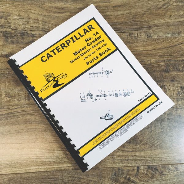 Parts Manual For Caterpillar 14 Motor Grader SN 78E1-Up Electric Starting Cat