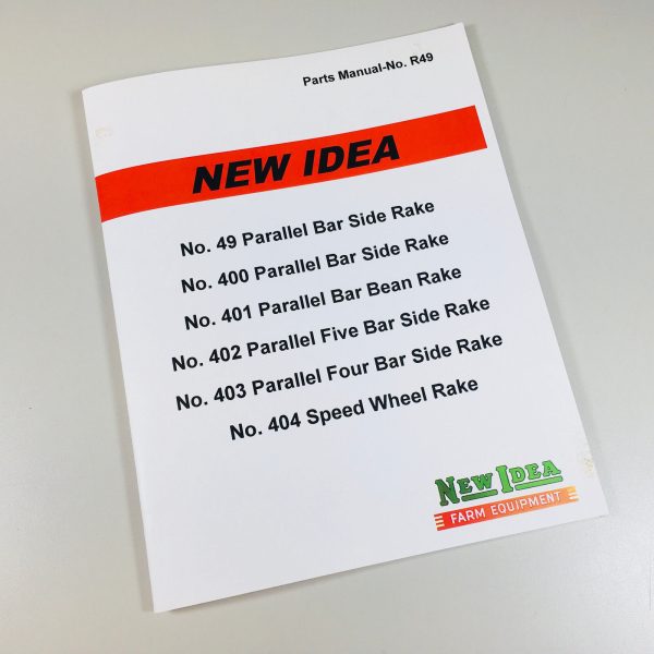 New Idea 49 400 401 402 403 Parallel Bar Side Rake Parts Manual Catalog